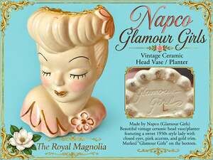 Vintage Napco Glamour Girls Ceramic Lady Head Vase Planter